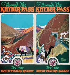 Prints of Through the Khyber Pass by the North-Western Railway - the illustration shows the Al-Masjid Gorge Landscapes Prints: Afghanistan Print: Khyber Pass Through the Khyber Pass