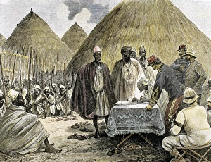 Africa. French colonialism. Signing a treaty with the chief Africa. French colonialism. Signing a treaty with the chief