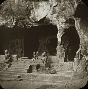 Black And White India Images Prints: The Ajanta cave complex