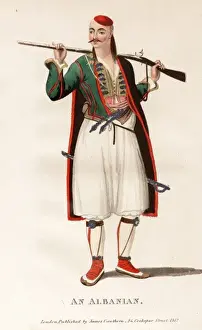 Prints of An Albanian man. From: A journey through Albania and other provinces of Turkey in Europe and Asia, to Constantinople, during the years 1809 and 1810.. Date: 1813 Albania Prints: An Albanian Man, 1813 Print from A Journey Through Albania