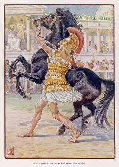 Prints of ALEXANDER THE GREAT Young Alexander impresses his father, Philip of Macedon and his courtiers by taming the wild horse Bucephalos Greece Prints: Alexander Tames Bucephalus Print