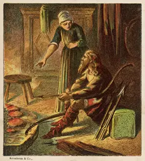 Alfred Burns the Cakes Print: Scolded King