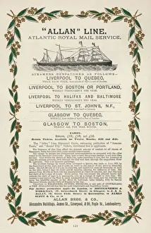 Prints of Schedule of Atlantic crossings by the Allan Line Related Prints: Allan Line Timetable Print