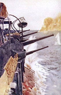Allied ship in action in the Dardanelles, Turkey, WW1 Allied ship in action in the Dardanelles, Turkey, WW1