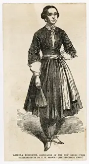 Prints of Amelia Bloomer, Originator of the New Dress - the first sight the British public received of the scandalous new attire for women Victorian Fashion Trend Prints: Amelia Bloomer Print - 19th Century Illustration of the New Women's Dress