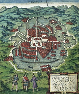America. Mexico City. 1576. Engraving. Civitates Orbis Terra America. Mexico City. 1576. Engraving. Civitates Orbis Terra