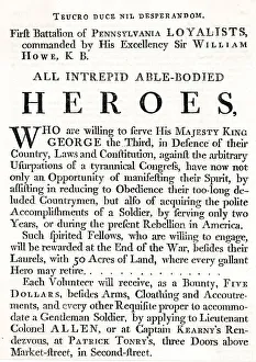 America - Text showing Sir William Howe's Recruitment Poster America - Text showing Sir William Howe's Recruitment Poster