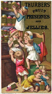 American Advertising card for Thurbers Fruit Preserves and Jellies. Date: circa 1890 American Advertising card for Thurbers Fruit Preserves and Jellies. Date: circa 1890