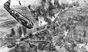 American Aircraft attacking German Vehicles, Falaise; Second American Aircraft attacking German Vehicles, Falaise; Second