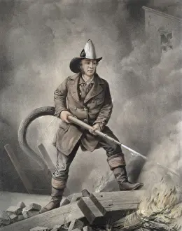 Vintage Firefighter Images Prints: The American fireman: facing the enemy