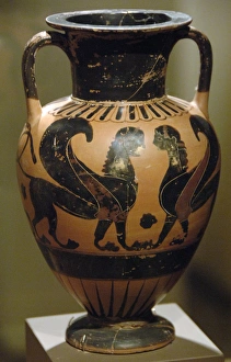 AMPHORISC decorated with black figures representing Sphinx AMPHORISC decorated with black figures representing Sphinx