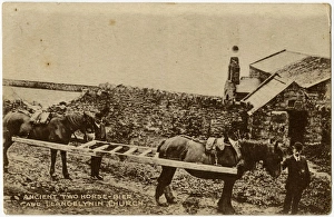 Ancient two horse-bier and Llangelynnin Church, Wales Ancient two horse-bier and Llangelynnin Church, Wales