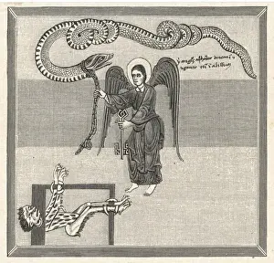 Christian Symbolism Art Prints: Angel Chains Dragon
