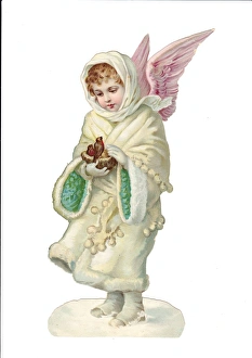 Angel with nest of robins on a Victorian Christmas scrap Angel with nest of robins on a Victorian Christmas scrap