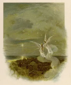 Angels Prints: Print of Two Angels Over Eastern Town Roofs