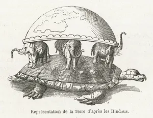 Prints of According to Hindu belief, the Earth is supported on elephants, standing on a tortoise, which floats in the Universal Ocean Animal Prints: The Earth Supported by Elephants Print