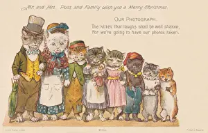 Early 20th Century Christmas Print: Feline Family
