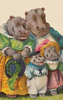 Hippopotamus Family Print, 1904