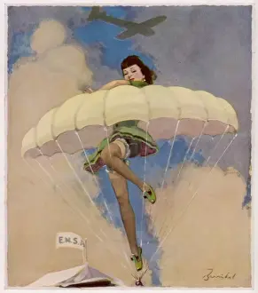 Young Lady Parachuting into ENSA Marquee Print