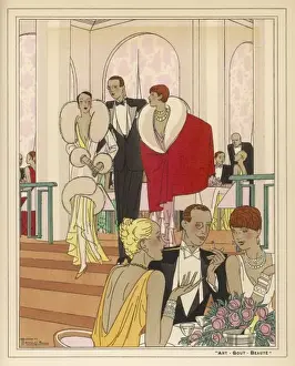 Monocled Gent Guides Ladies to Table Print