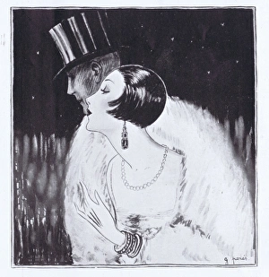 Art deco sketch by G. Peres of glamorous young lady and her Art deco sketch by G. Peres of glamorous young lady and her