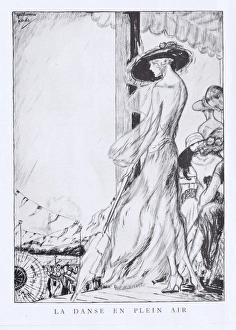 Art deco sketch of La Danse en Plein Air - a lady at the rac Art deco sketch of La Danse en Plein Air - a lady at the rac
