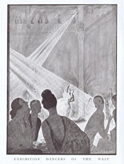 Art deco sketch by Peres of exhibition dancers in audience Art deco sketch by Peres of exhibition dancers in audience