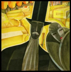 Prints of A highly stylised art deco illustration of a man and woman in evening dress, possibly off to the theatre Embrace The Elegance: Art Deco Poster Art Collection: Art Deco Evening Scene Print 1928