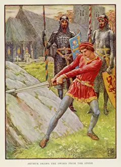 King Arthur Prints: Arthur Draws the Sword Print