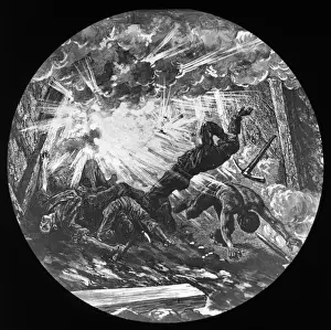 Welsh Mining History Prints: Artists impression of a colliery explosion