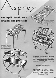 Asprey non-spill drink sets and trolleys advertisement, 1935 Asprey non-spill drink sets and trolleys advertisement, 1935