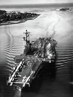 The attack carrier USS Coral Sea enters Pearl Harbour The attack carrier USS Coral Sea enters Pearl Harbour