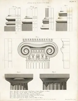 Abraham Rees Cyclopedia Prints: Attic, Doric and Ionic features from Greek architecture