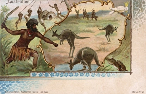 Australian Aborigines hunting Kangaroo with boomerangs Australian Aborigines hunting Kangaroo with boomerangs