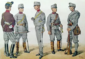 Prints of A selection of five Austro-Hungarian artillery soldiers and officers in uniform during the First World War. Date: 1914-1918 Hungary Prints: Austro-Hungarian Artillery Soldiers in WW1 Print 1914-1918