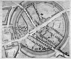 <b class=qtipBold><figcaption>Avebury/Stukeley Map</figcaption></b><br>A beautifully drawn overhead plan of the stone circles and embankment ditches at Avebury. Stukeley's accuracy is impressive, charting every stone, pasture and building.<br><em>© Mary Evans Picture Library 2015 - https://copyrighthub.org/s0/hub1/creation/maryevans/MaryEvansPictureID/10063916</em> Avebury/Stukeley Map