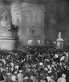 Awaiting declaration of war print, a night scene outside Buckingham Palace