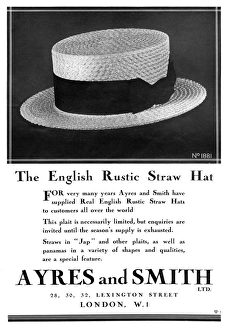 Ayres and Smith straw boater hat advertisement, 1931 Ayres and Smith straw boater hat advertisement, 1931