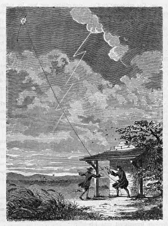 Prints of Benjamin Franklins conducting his lightning experiments in Philadelphia Benjamin Franklin Prints: Benjamin Franklin Conducting Lightning Experiments Print