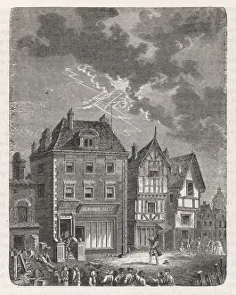 Prints of Benjamin Franklins first lightning conductor on Benjamin Wests house Benjamin Franklin Prints: Benjamin Franklin's Lightning Conductor Print