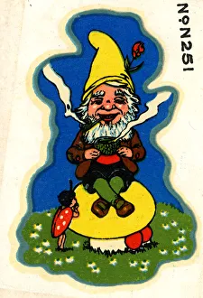 Baby's cot transfer, Gnome sitting on a toadstool Baby's cot transfer, Gnome sitting on a toadstool