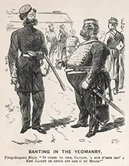 Print of Troop-Sergeant Major in Yeomanry Uniform Struggling with Jacket
