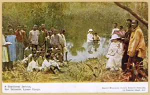 Prints of Baptist missionaries conduct a baptism ceremony at San Salvador, Lower Congo El Salvador Prints: Congo Baptist Baptism Print