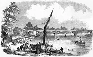 Barnes Bridge Print over the Thames at Barnes, London 1849