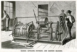 Barrel leveling, trussing and hooping machine 1875 Barrel leveling, trussing and hooping machine 1875