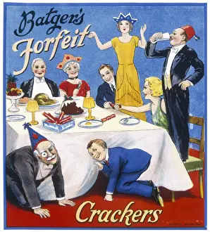 Family Playing Forfeits at Dinner Table Print