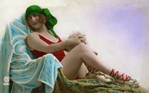 Vintage Swimsuit Styles Prints: Bathing beauty reclining on a couch