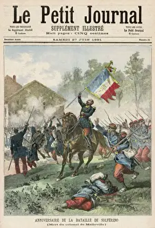 Prints of Austrian forces, opposing the unification of Italy, are defeated in a decisive battle at Solferino, near Verona, Italy, by French and Piedmontese forces Austria Prints: Print of the Battle of Solferino, a decisive Italian victory near Verona