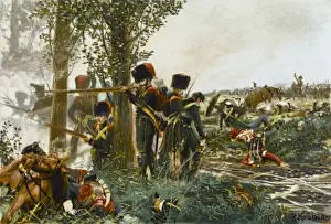 Print of the Battle of Waterloo, Nassau Regiment at La Belle Alliance