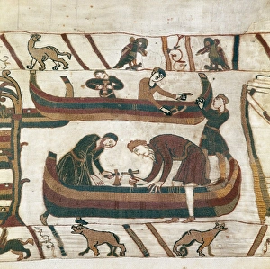 Bayeux Tapestry. 1066-1077. Making a boat. Romanesque Bayeux Tapestry. 1066-1077. Making a boat. Romanesque